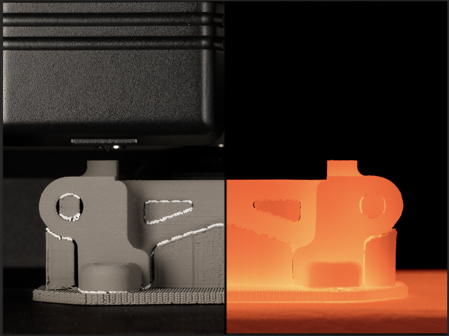 3D printed part during printing and sintering