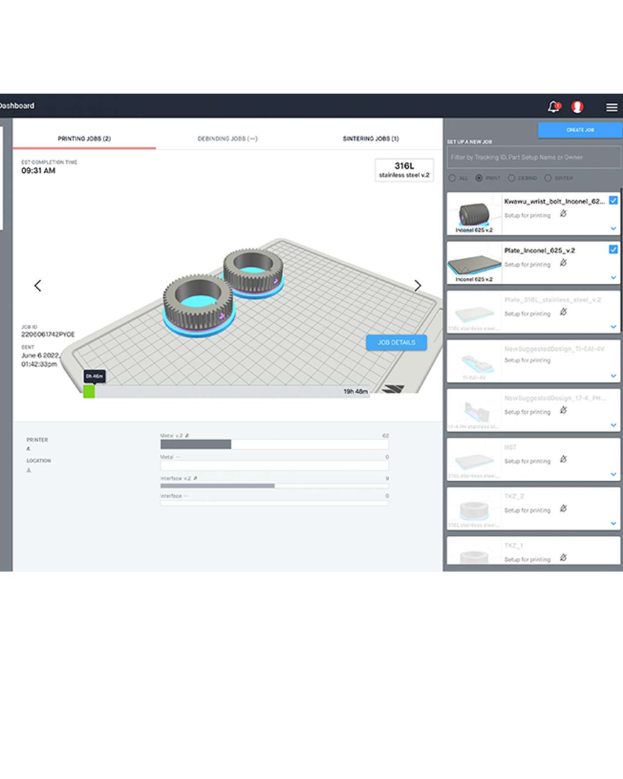 Live Studio software metal 3D printing job creation